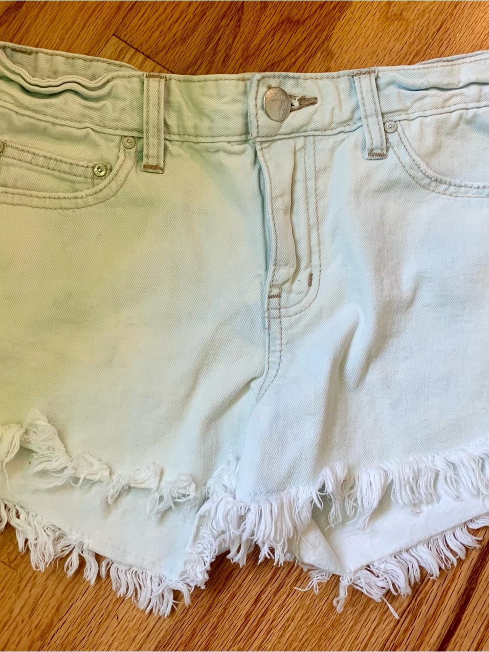 Free People Pale Blue Distressed Denim Shorts